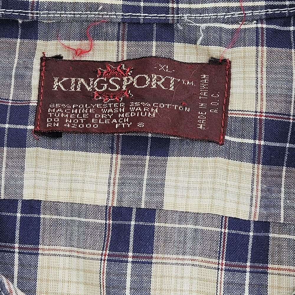 Vintage Kingsport Plaid Button Up Shirt Mens XL Blue And Tan - Picture 5 of 6